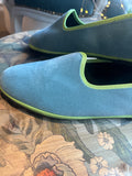 FRIULANE VELLUTO  AZZURRO CON GROS-GRAIN VERDE