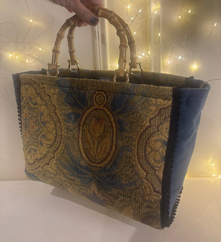 BORSA AUDREY FANTASIA DAMASCATA AZZURRO ORO