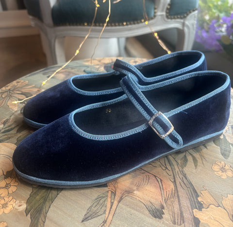 MARY JANE VELLUTO BLU CON BORDATURA AVIO