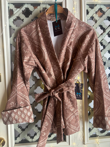 KIMONO COTONE BEIGE ROSE’ STAMPATO BICOLORE