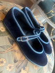 MARY JANE VELLUTO BLU CON BORDATURA AVIO