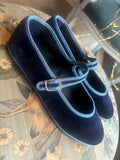 MARY JANE VELLUTO BLU CON BORDATURA AVIO