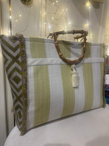 BORSA GRACE CANVAS COTONE RIGHE VERDE