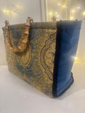 BORSA AUDREY FANTASIA DAMASCATA AZZURRO ORO