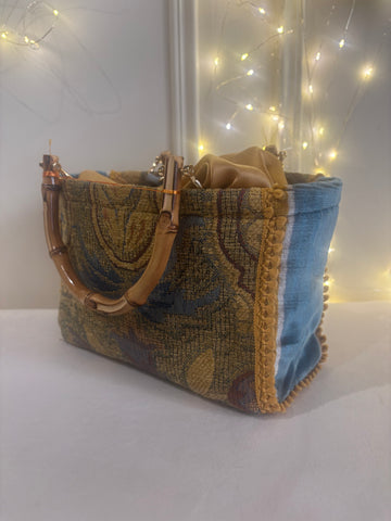BORSA LIZ DAMASCATO AZZURRO ORO