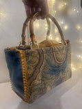 BORSA LIZ DAMASCATO AZZURRO ORO