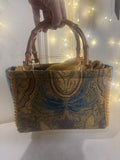 BORSA LIZ DAMASCATO AZZURRO ORO
