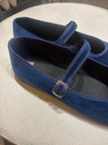 MARY JANE VELLUTO BLU CON BORDATURA BLU