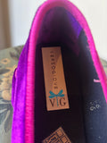 FRIULANE VELLUTO VIOLA CON GROS-GRAIN FUXIA