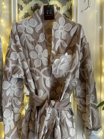 KIMONO COTONE RICAMATO BEIGE