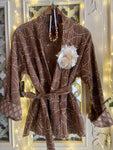 KIMONO COTONE NOCCIOLA RICAMATO A MANO