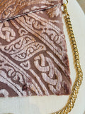 POCHETTE VELLUTO BROCCATO ROSA ANTICO CON NAPPINA BORDEAUX