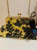 POCHETTE CLIC CLAC VELLUTO DAMASCATO NERO BEIGE