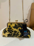POCHETTE CLIC CLAC VELLUTO DAMASCATO NERO BEIGE