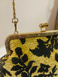 POCHETTE CLIC CLAC VELLUTO DAMASCATO NERO BEIGE