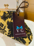 POCHETTE CLIC CLAC VELLUTO DAMASCATO NERO BEIGE