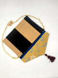POCHETTE RIGATA NERO ORO CON NAPPINA BORDEAUX