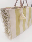 BORSA GRACE TESSUTO RIGHE BICOLORE CON BANDE DIS. GEOMETRICO