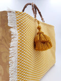 BORSA GRACE TESSUTO TRAMA BICOLOR CON BANDE DAMASCATE