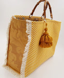 BORSA GRACE TESSUTO TRAMA BICOLOR CON BANDE DAMASCATE