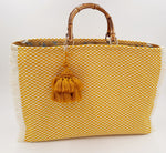 BORSA GRACE TESSUTO TRAMA BICOLOR CON BANDE DAMASCATE