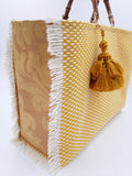BORSA GRACE TESSUTO TRAMA BICOLOR CON BANDE DAMASCATE
