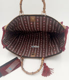 BORSA GRACE VELLUTO DAMASCATO BORDEAUX CON INTERNO JACQUARD