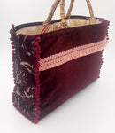 BORSA GRACE VELLUTO DAMASCATO BORDEAUX CON INTERNO JACQUARD