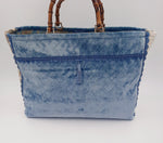 BORSA GRACE VELLUTO ARMATURATO AZZURRO/DAMASCATO ORO CON INTERNO JACQUARD AZZURRO ORO