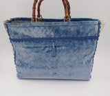 BORSA GRACE VELLUTO ARMATURATO AZZURRO/DAMASCATO ORO CON INTERNO JACQUARD AZZURRO ORO