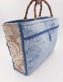 BORSA GRACE VELLUTO ARMATURATO AZZURRO/DAMASCATO ORO CON INTERNO JACQUARD AZZURRO ORO