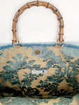 BORSA GRACE VELLUTO ARMATURATO AZZURRO/DAMASCATO ORO CON INTERNO JACQUARD AZZURRO ORO