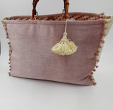 BORSA GRACE VELLUTO ROSA/BEIGE CON INTERNO JACQUARD GEOMETRICO