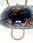 BORSA GRACE VELLUTO ARMATURATO AZZURRO/ORO CON INTERNO DAMASCATO ORO BLU
