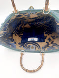 BORSA GRACE VELLUTO ARMATURATO AZZURRO/ORO CON INTERNO DAMASCATO ORO BLU