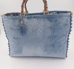 BORSA GRACE VELLUTO ARMATURATO AZZURRO/ORO CON INTERNO DAMASCATO ORO BLU