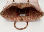 BORSA GRACE VELLUTO ROSA/BEIGE CON INTERNO JACQUARD GEOMETRICO