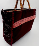 BORSA GRACE VELLUTO DAMASCATO BORDEAUX CON INTERNO JACQUARD