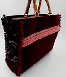 BORSA GRACE VELLUTO DAMASCATO BORDEAUX CON INTERNO JACQUARD